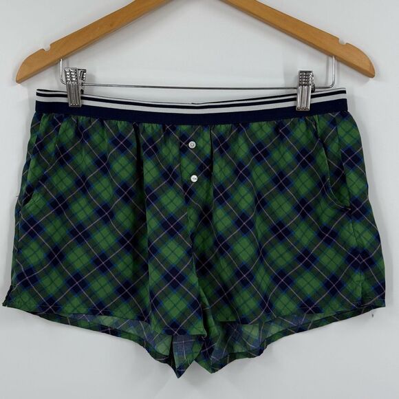 Aerie Plaid Sleep Shorts in Green/Blue | Medium - Picture 1 of 5